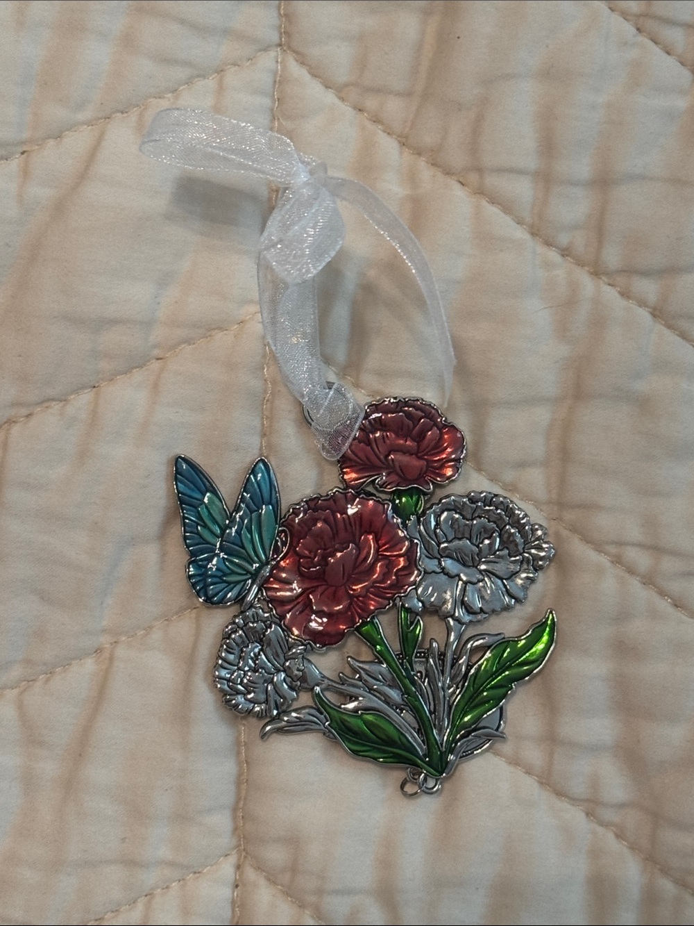 Metal Floral Ornament with Butterfly and sentimental message